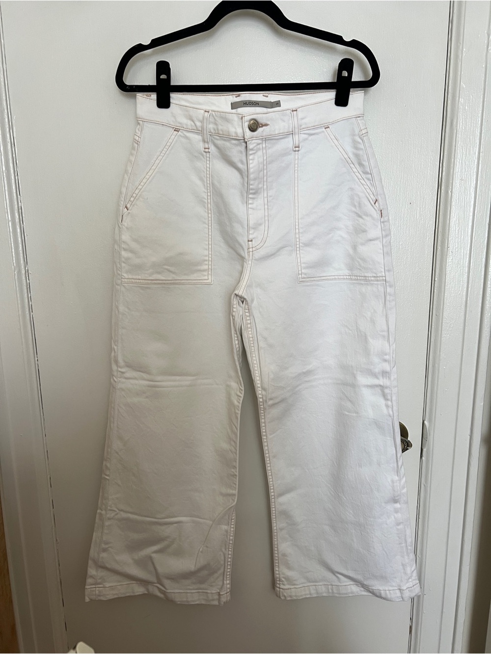 Hudson Jeans Off-White High-Rise Button Fly Jeans